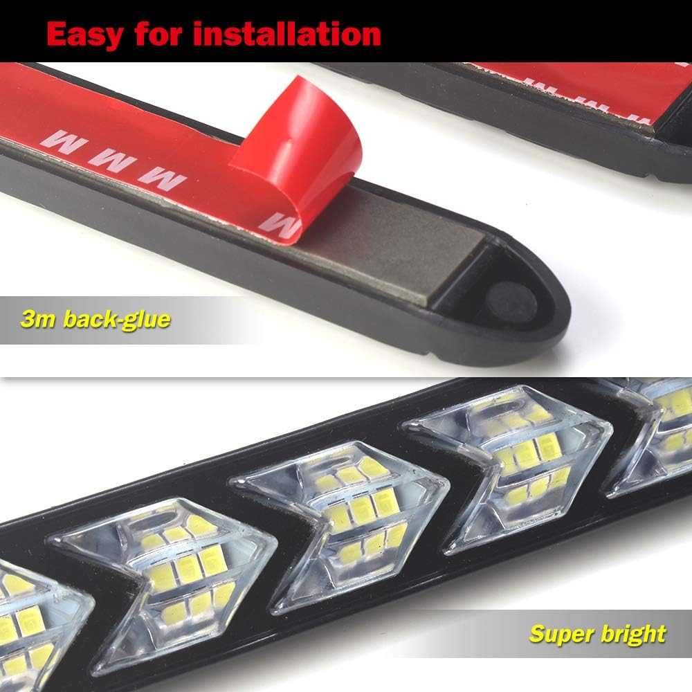 Дневни 6 LED светлини гъвкави с вграден бягащ мигач - 18.5см. 2 броя