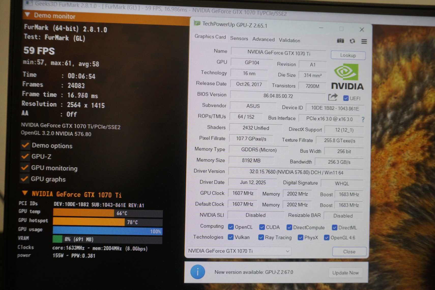 GTX 1070 Ti 8GB Asus ROG Strix видеокарта GPU Nvidia / вкл ДДС