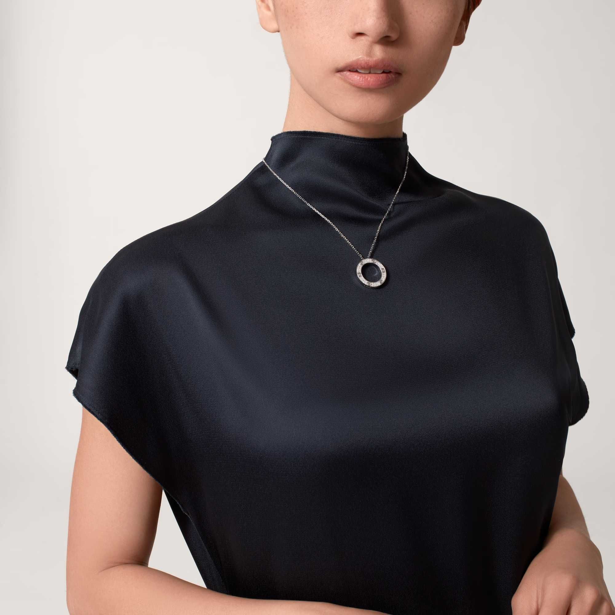 CARTIER Love White Gold Large Paved Diamonds Pendant Дамскo Колие