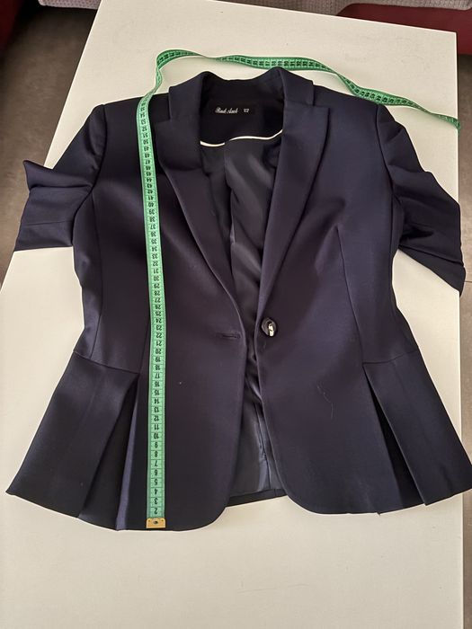 Costum femei de stofa, bleumarin, captusit, sacou si fusta