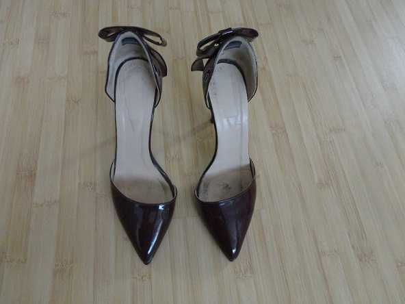 pantofi din piele naturala lacuita grena toc 12 cm, marimea 39