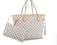 Geanta LV Neverfull, portofel simplu atasat, saculet, etichetă