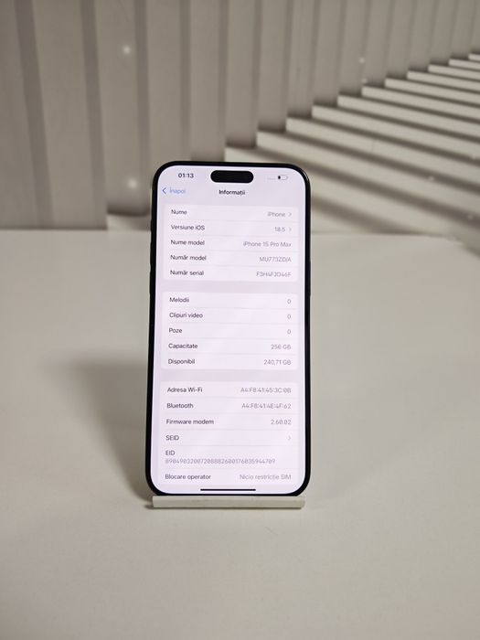 iPhone 15 Pro Max Black 256GB Impecabil totul original liber retea
