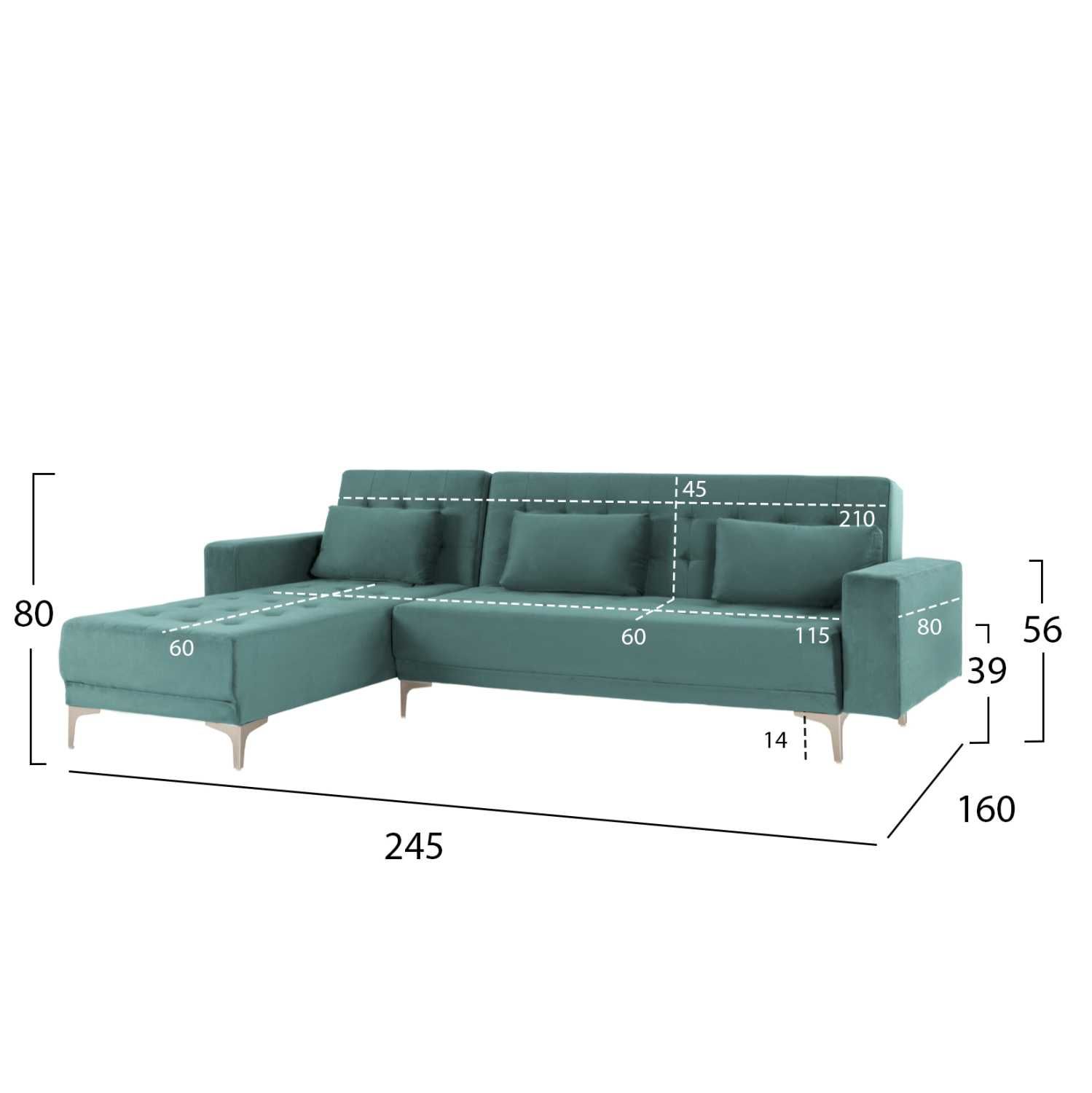 Ъглов кадифен диван HM3145, Вункция сън, Два цвята, 245x80-160x80 см