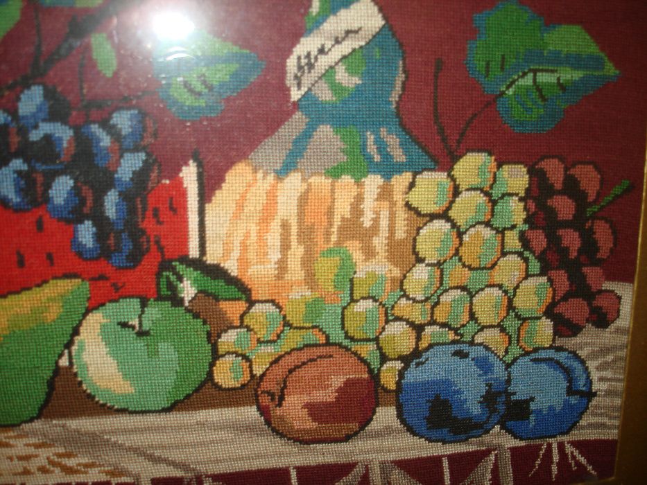 Tablouri - goblen  cu fructe,flori si peisaj de iarna -vechi