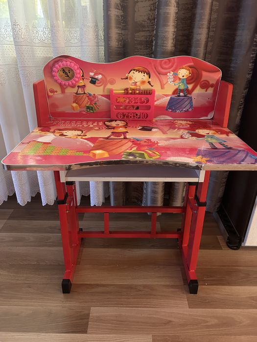 Birou cu scaun pentru copii reglabil cu cadru metalic multicolor