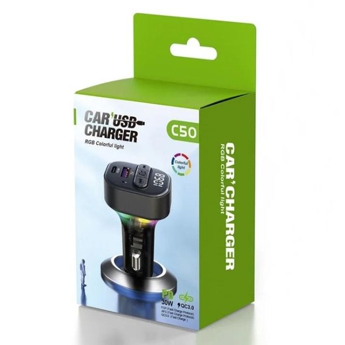 Fm трансмитер предавател, mp3 плейър verk 10129 / c50 type-c + usb ...