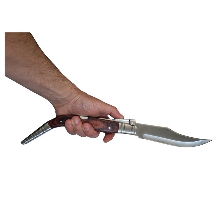 Cutit Briceag Mahon, 39 cm, maner cu insertii din lemn, vanatoare