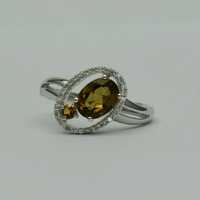Inel din aur alb cu diamante si citrine (cod 3023)