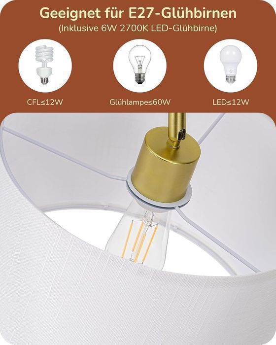 Lampă de podea EDISHINE, cu abajur ajustabil, bec E27 inclus, Auriu