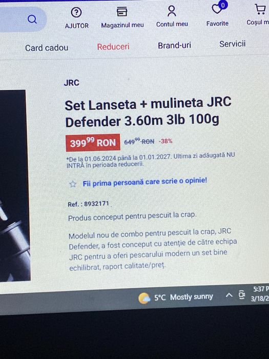Lanseta + mulineta JRC Defender 3,60 m .Reducere