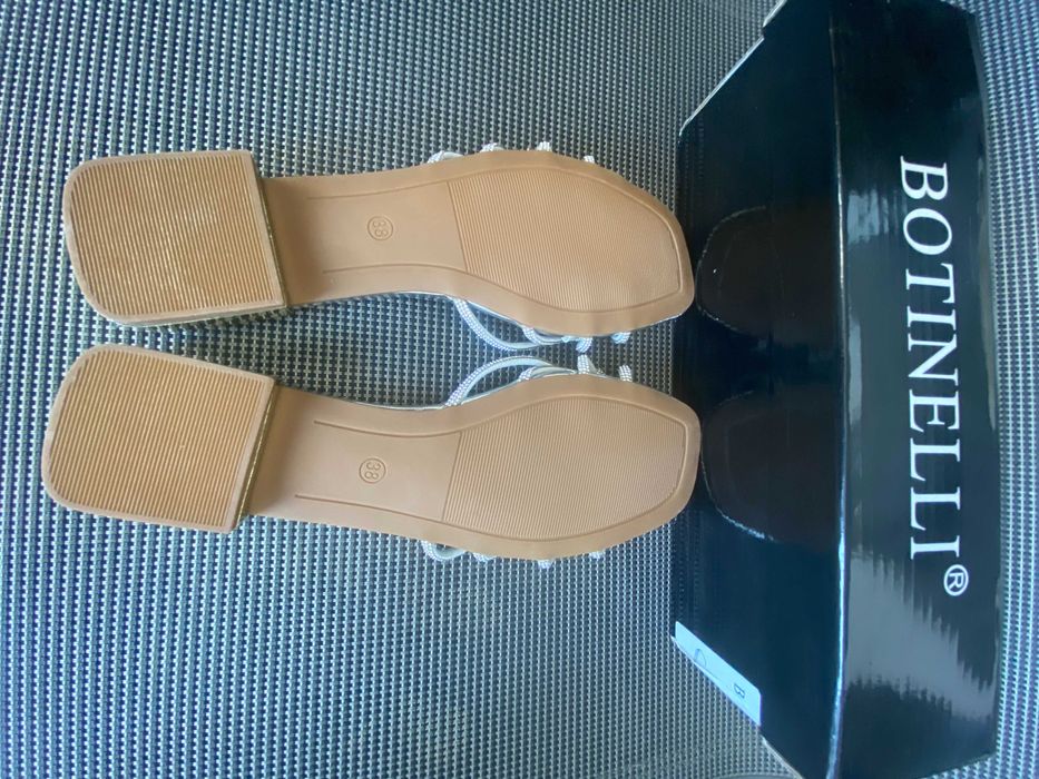 Sandale/Papuci 'Botinelli', silver, piele eco, 38, nou!