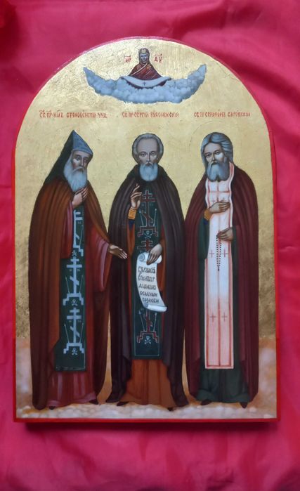 Икона Святых: Сергий Радонежский, Серафим Саровский, Нил Столобенский.