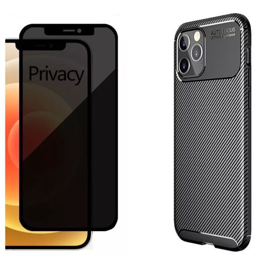 Iphone 13/14/15/16E/17 PRO MAX Husa Carbon Neagra + Folie Sticla Curba