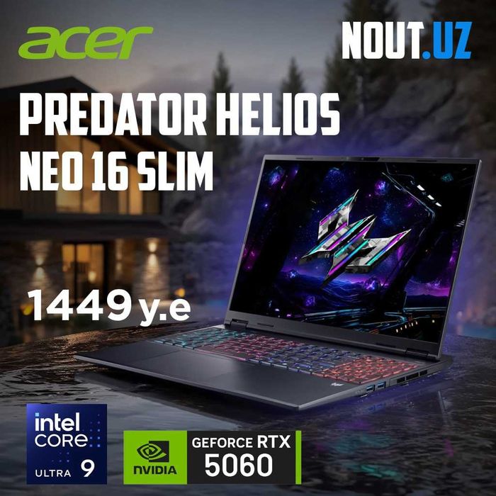 Acer Predator 16S Ultra9-275HX,32,1TB,RTX5060 Гарантия Магазин Nout.uz