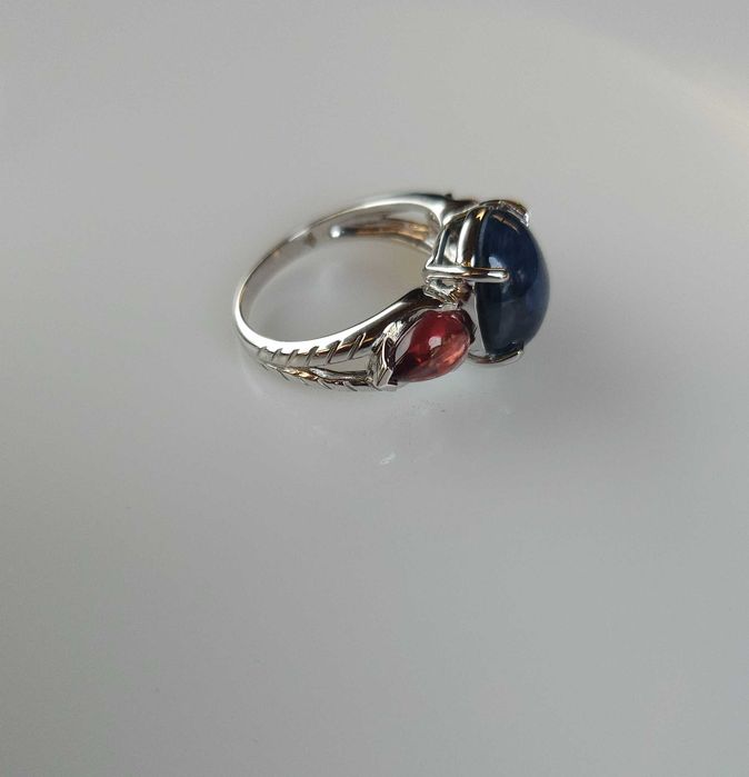 Inel din aur si argint cu Safir 6,11ct si Rodolit 2,13ct