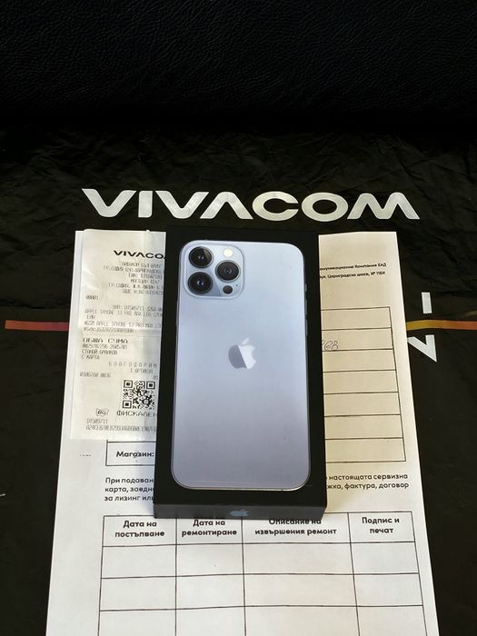КАТО НОВ 128GB iPhone 13 Pro Max Vivacom Гаранция 2024 Sierra Blue