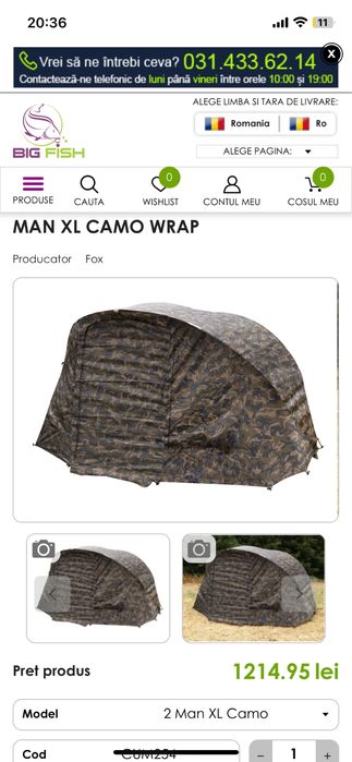 Super pret :Cort Fox R Series 2 Man XL Camo + Groundsheat + Winterskin