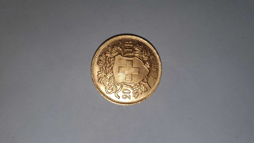 Moneda aur 20 Franc Vrenelli Elvetia 1947 impecabila !