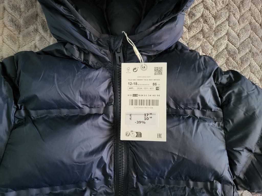 ZARA Зимно Детско Яке - 12/18 месеца 86см - Чисто Ново - Тъмносин цвят