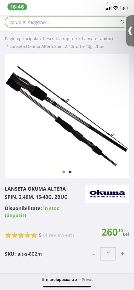 lanseta okuma altera spin 15-45g noua