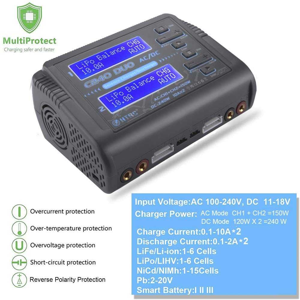 НОВО зарядно за LiPo и LiFe Lilon батерии HTRC C240 ​​DUO 150W ...
