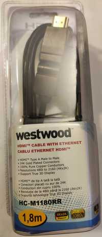 Cablu nou HDMI 4k HighSpeed+Ethernet, mufe rotative 360 placate cu aur