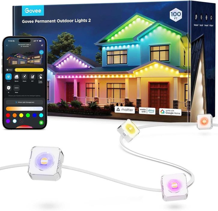 Перманентни външни осветителни тела Govee 2, 30 м RGBIC, 72 LED, IP67