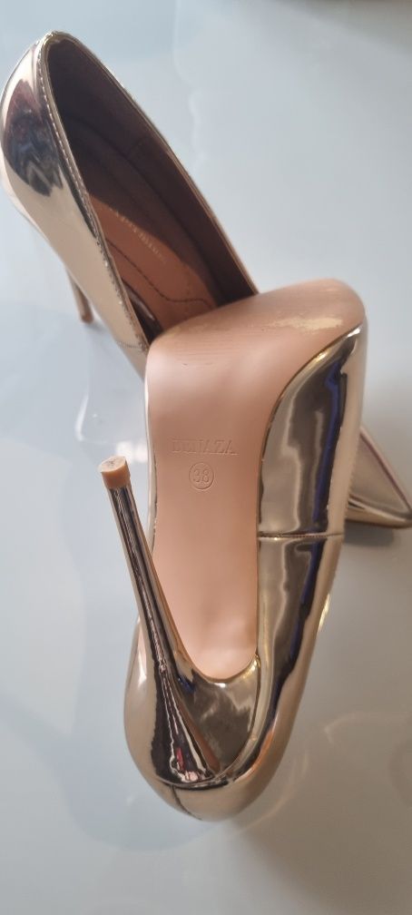 Pantofi de lac aurii cu toc de 10cm Benaza premium