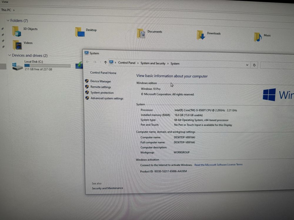 Desktop Lenovo ThinkCentre M920q (i5-9500t, 1x16gb, SSD-250 gb, Wifi)