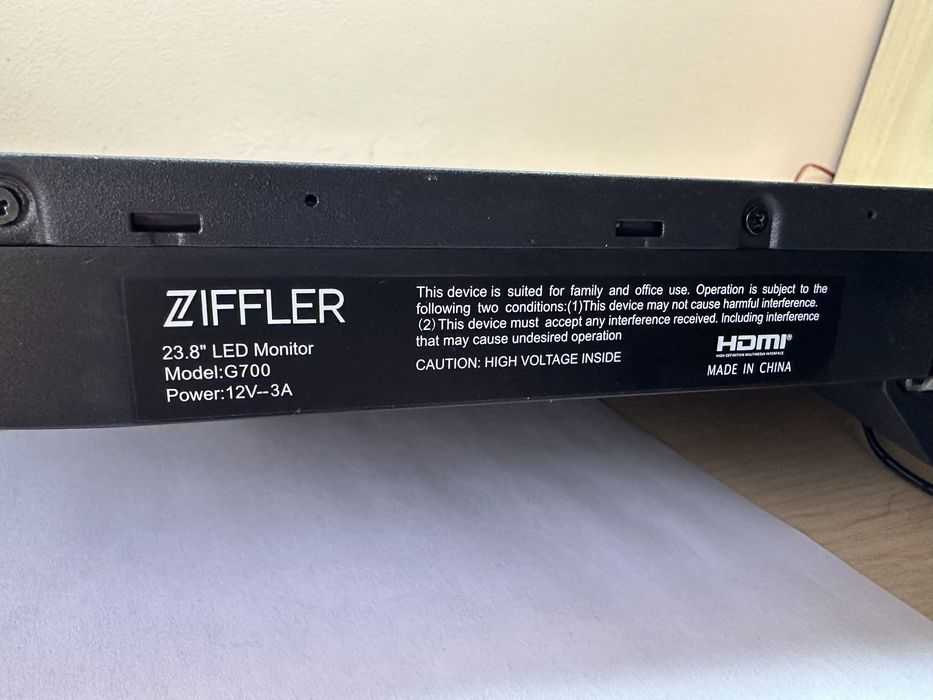 LED монитор ZIFFLER, 23,8 дюймов, Model:G700. Power: 12V—3A