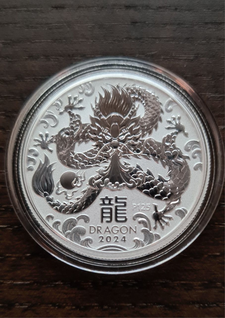 Сребърна монета, австралийски лунар, Дракон, 2024 г.