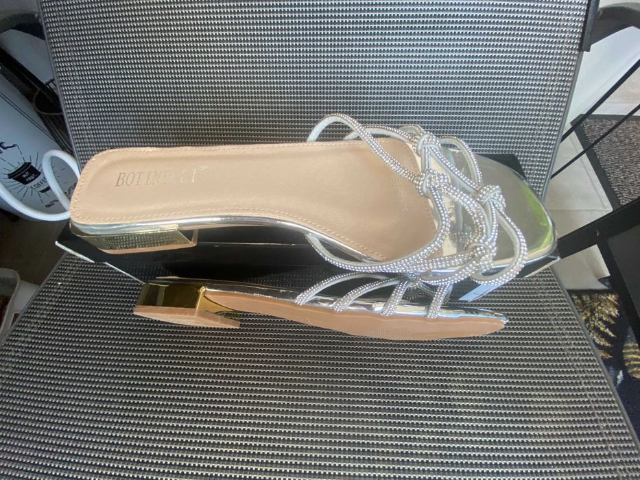 Sandale/Papuci 'Botinelli', silver, piele eco, 38, nou!