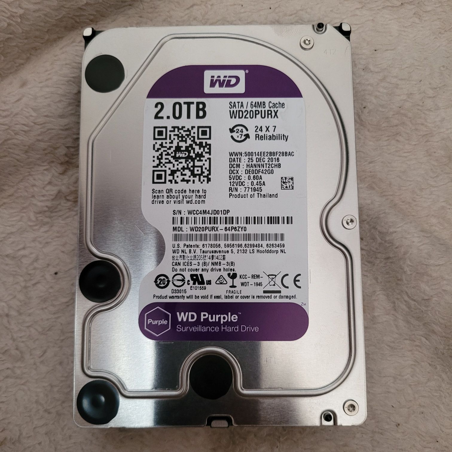 продавам харт диск Western Digital WD Purple 3.5 2TB 5400rpm 64MB SATA