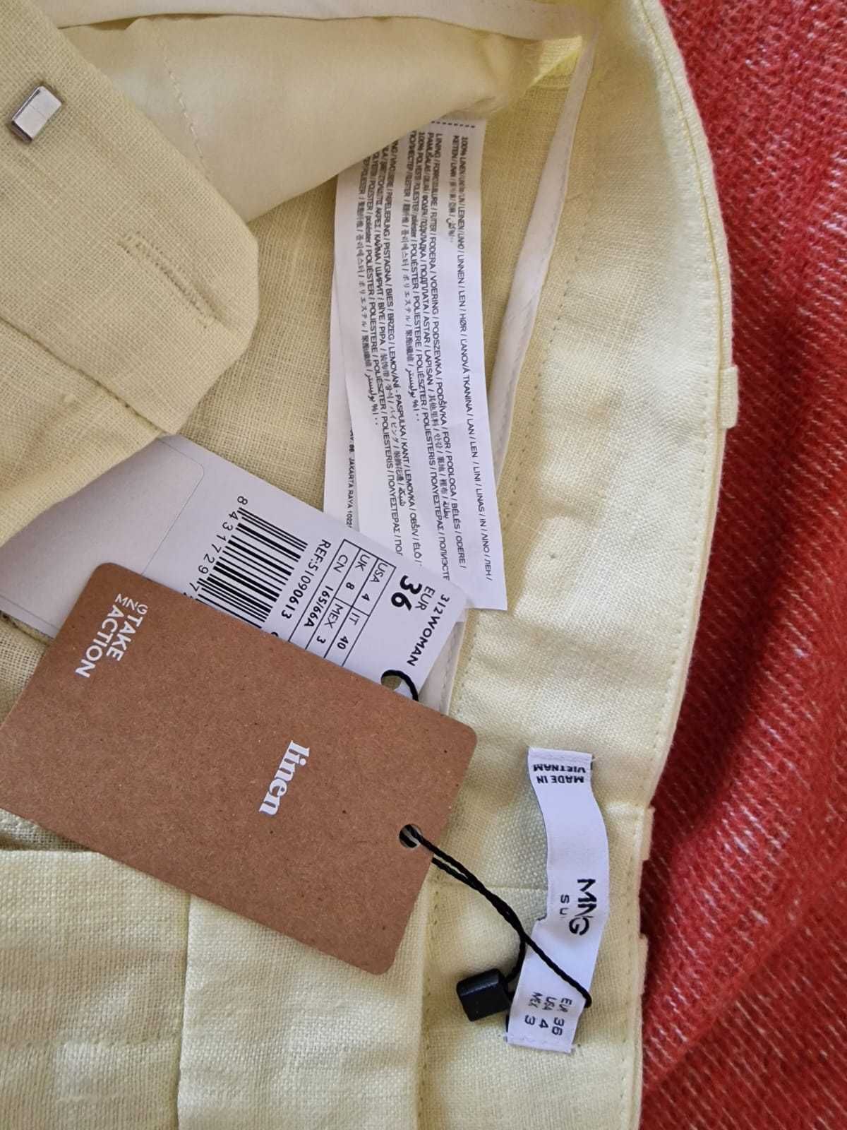 Pantaloni conici din in MANGO, noi, cu eticheta