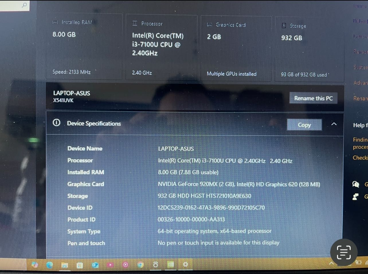 Asus Notebook HDD 1tB 8 gb
