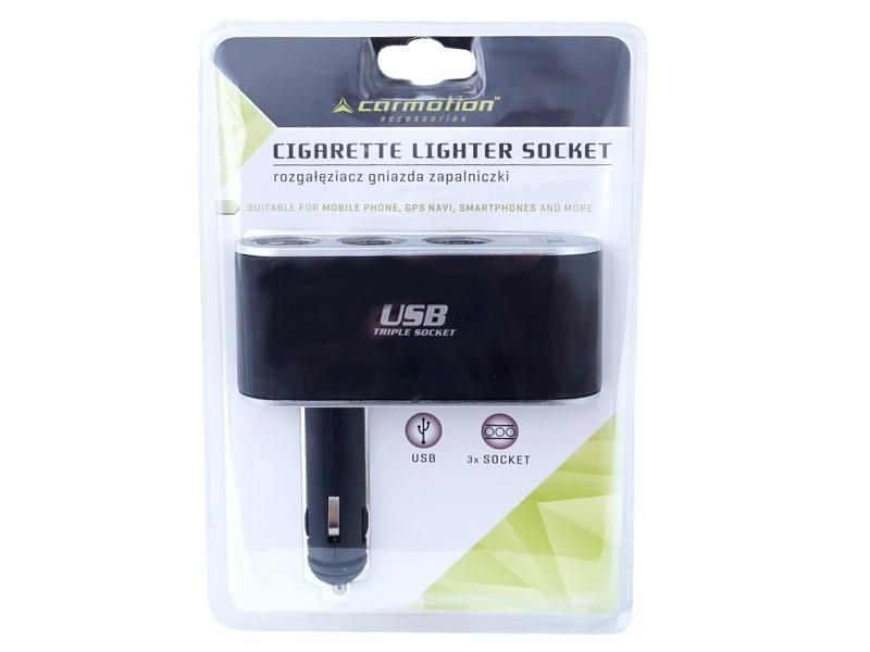 троен сплитер за запалка с чупещо рамо 12/24v usb 500 ma carmotion ...