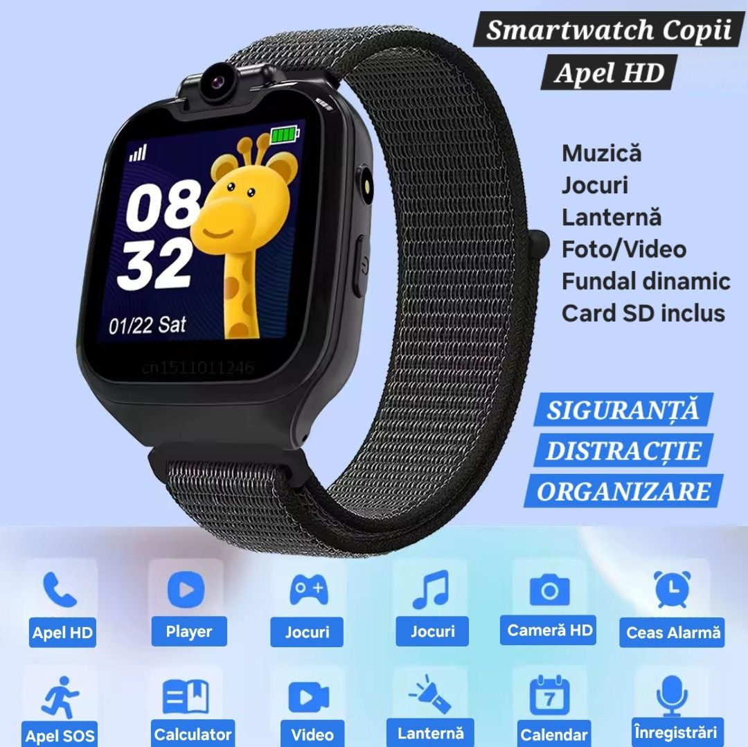Ceas Smart SIM: card SD inclus. Apel HD/Jocuri/Foto/Video. Download.