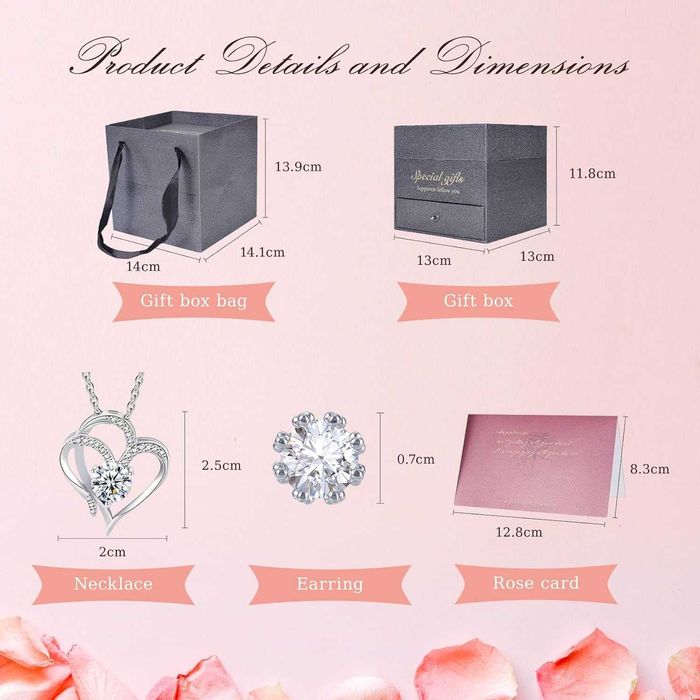 Сребърен комплект колие и обици с камъни Луксозна кутийка с рози