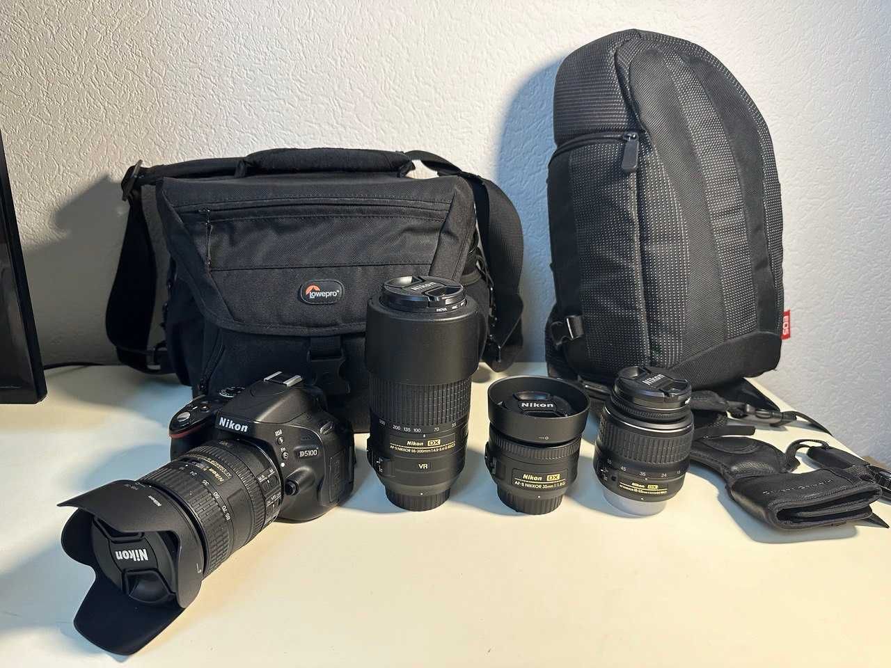Nikon D5100 body + 4 объектива + сумка + рюкзак + мелочи