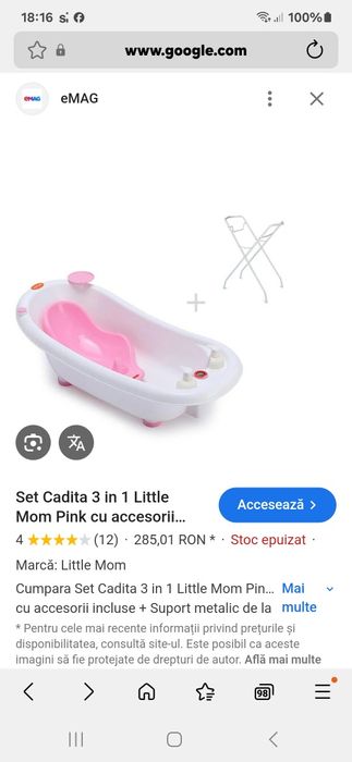Set cadita Little Mom cu reductor si suport metalic
