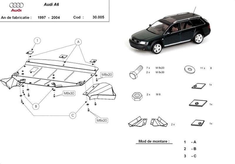 Scut motor metalic pentru Audi A6 1997-prezent - otel 2mm