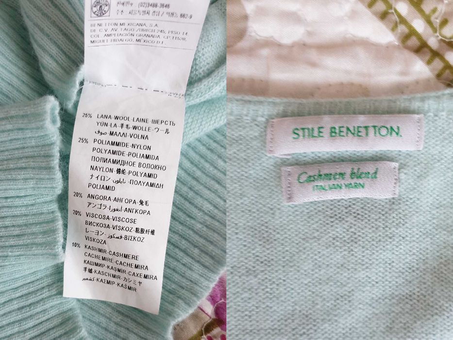 Pulover mix lana angora casmir albastru Benetton