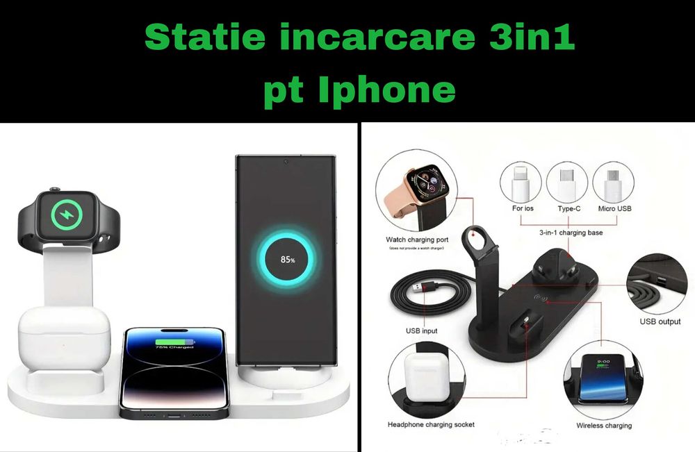 Statie incarcare Iphone sau Samsung 3in1