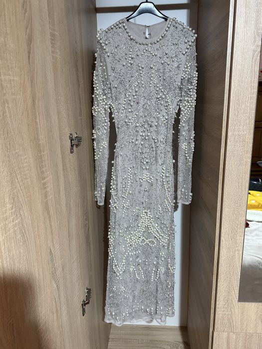 Rochie Asos pearl embellished bodycon midi dress with cut-out