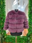 Haina din blana de vulpe si piele de vitel, culoare magenta, marime S