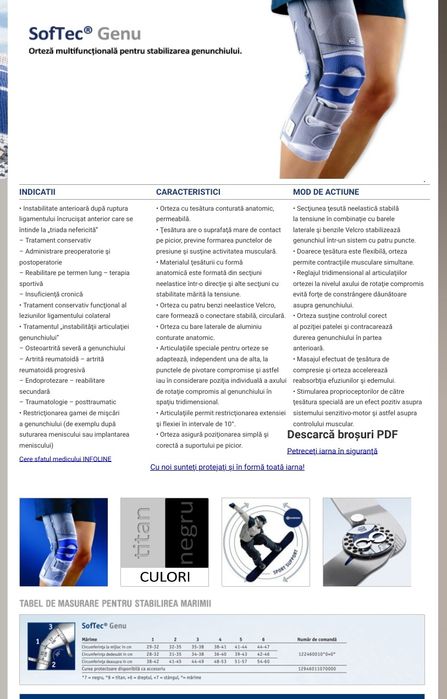 Orteza genunchi mobila profesionala Bauerfeind Softec Genu