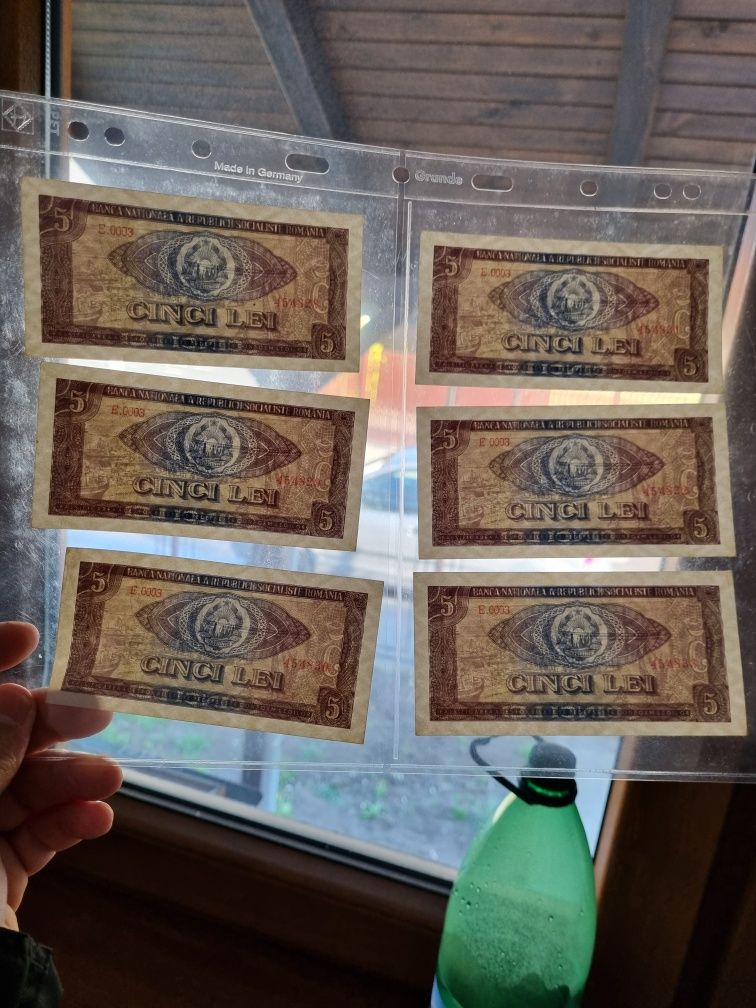 5 lei 1966 sase bancnote seri consecutive