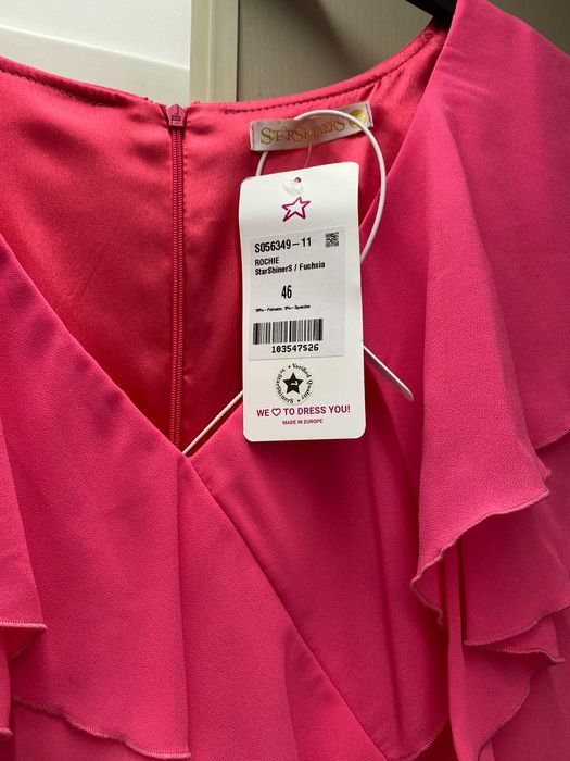 Rochie fuchsia midi asimetrica in clos cu volanase - StarShinerS