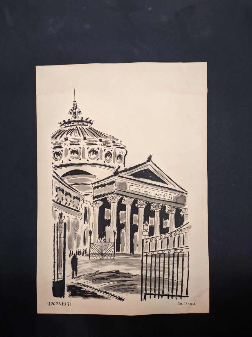 Desen peniță pe hârtie Ateneul Roman Gheorghe Leahu